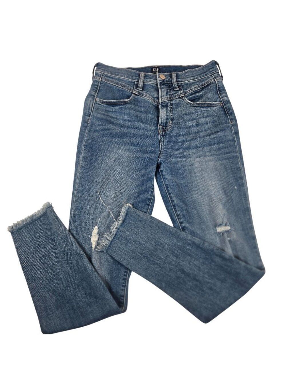 Gap True Skinny Distressed Frayed Hem Denim Jeans Womens Size 6/28 Blue